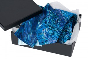Boxed tie and ladies paua scarf